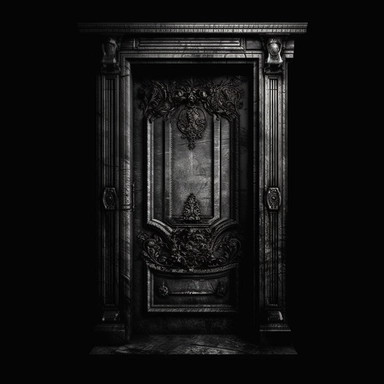 dark horror door, clipart, front view, black background