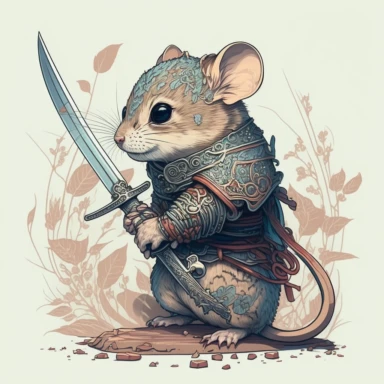 book illustration of a fantasy warrior mouse, cute, dueling scar, portrait, realistic, high contrast colors, style stunning 60mm photo, outline, popular on pinterest, clipart, trending on artstation, minimalist, flat design, white solid background, insane details, intricate details
