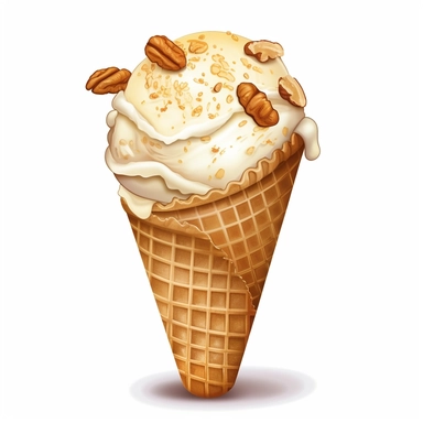butter pecan ice cream in a cone, Clipart, vector art, white background