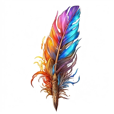 clipart of a feathered quill pen, magical, fantasy, floral, detailed, beautiful, colored pencil drawing, thick outlines, isolated objects, white background, unreal engine