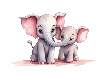 cute baby elephant playing with its sibling Clipart, On White Background, Spaced out, Vector Graphic,