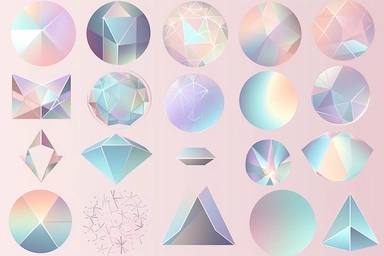 Geometric shape sticker, holographic pastel color flat clipart set vector
