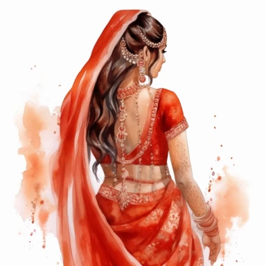 watercolor hindu bride full back view clipart