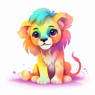 Create a cute colorful lions clipart trasparent background
