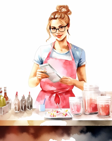 watercolour pretty lady waitress behind counter hd clipart white background