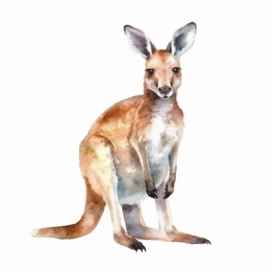 Watercolor clip art on white background, Australian kangaroo, soft pastel, vintage, cinematic, dramatic, ultra realism,4k, very detailed, white background,