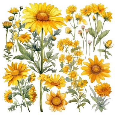 yellow daisy flower clipart, watercolor