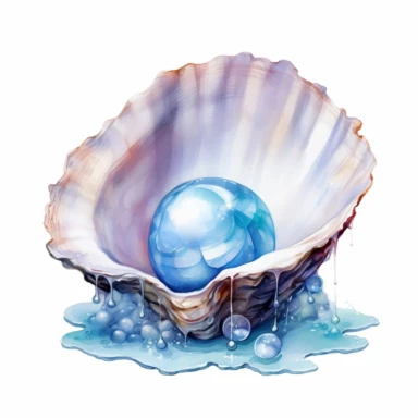 an icy pearl in a shell Clipart Watercolor, White background, HD
