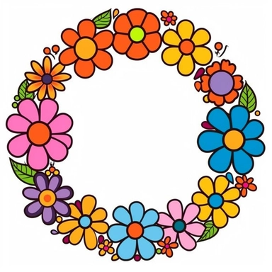 sticker, Groovy hippie 60s cute wreath, isolated flowers, Funny cartoon flower power clipart white background