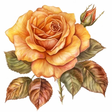 autumn rose illustration clipart, watercolor style, realistic and highly detailed, on white background, HQ, HD