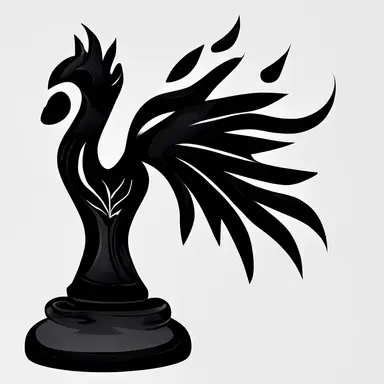 simple vector art, black outlines, clipart, fantasy chess piece in the form of a phoenix, 2D, 2-D, flash game, solid white background