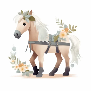 a baby horse clipart with illustration, full body shot ,8k, style of Bohemian, style of Anna Süßbauer and Jon Klassen,vector, Vector, white background,Solid Background, Sharpness and clarity, masterpiece, trending on Artstation and Dribbble.