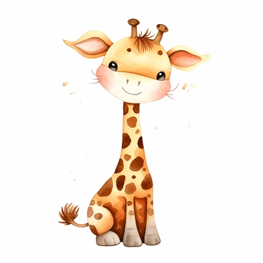 Whimsical boohoo light brown party safari animal clipart,giraffe,happy anime,cute baby giraffe , white background 2:3