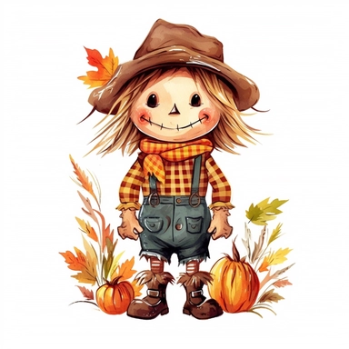 clipart, cute scarecrow, Thanksgiving, isolated on white background