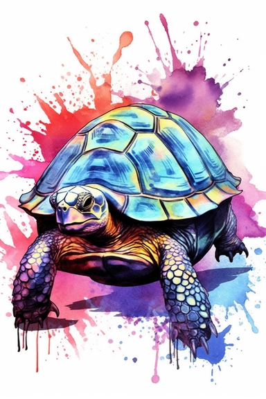 Watercolor turtle very vivid colors, highly detailed drawing, Doodle Style, crawling, white background, clipart, colorful, highly detailed, HD