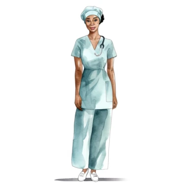 single black woman nurse watercolor clipart. Full body