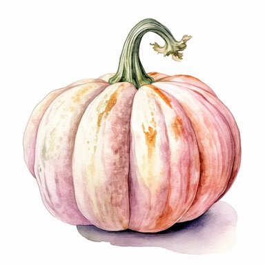 clipart, watercolor, pastel pink pumpkin, gourd, white background