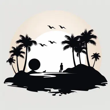 simple beach scene black, svg, clipart, silhouette cricut, white background