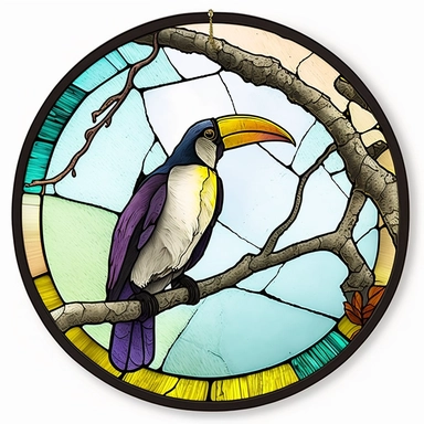 Toucan Colorful Stained Glass Circle Clipart, white background,