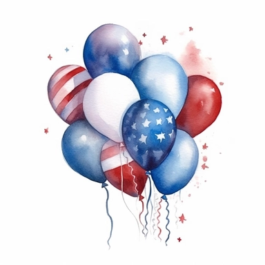 fourth of july balloons, clip art, aquarelle, detailed, neat, clean, white background