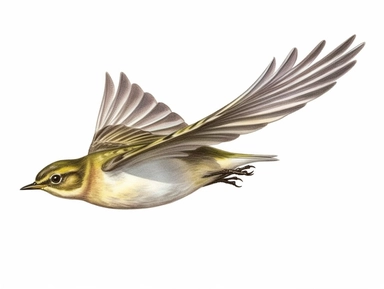 Wood warbler flying Watercolor isolated on white background, Watercolor Clipart painting, high quality, HD, children's book illustrations, realistic lifelike figures, white background