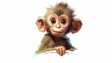 isolated flat clipart on a white background of a beautiful happy baby monkey, in the style of daniel f. gerhartz, close-up view, in the style of martin ansin, bruce timm, ralph bakshi, transcendent, nikon d850, art of burma, captures the essence of nature, in the style of organic forms and patterns, black green and dark navy, subtle ink landscapes, expansive skies, hyper-detailed illustrations, i can't believe how beautiful this is, lively colors