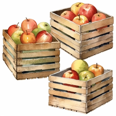 wooden apple crates watercolour clip art