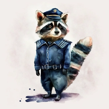 Stylish funny Raccoon in Enlisted Navy Dress Blue Uniform, full body, colorful waterpaint Clipart, watercolor, high-quality illustration, professional raster graphic, white background, Studio Lighting, ultra-detailed, 8k