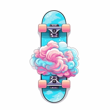 cotton candy side-lying skateboard sublimation clipart, hd, intricate detail, illustration style, high solution, on the white background