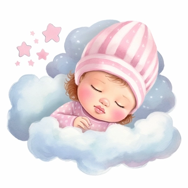 ute and adorable clipart of newborn baby girl sleeping on a cloud, different nationalities, clipart, watercolor, hq, clearly defined images--q2--v5--s1000