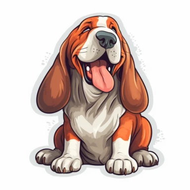 cute Basset Hound, happy and smiling, bold line, clipart, sticker, white background, no shadow, 8k detail