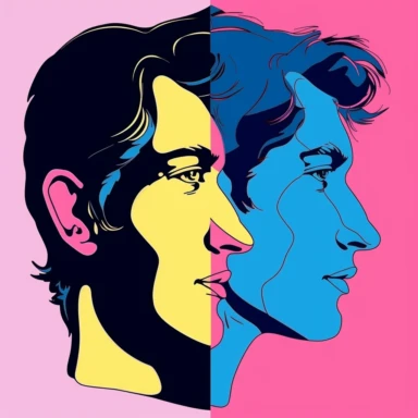 face illustration cartoon portraits face line illustration human face clipart silhouette, in the style of pink and azure, pop art style, handsome, light yellow and light navy, vibrant figurative expressionism