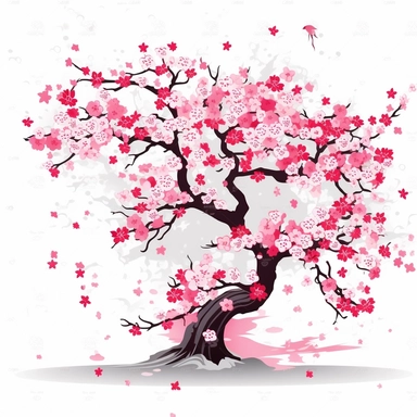 japanese sakura cherry blossoms, pink, white background, clipart