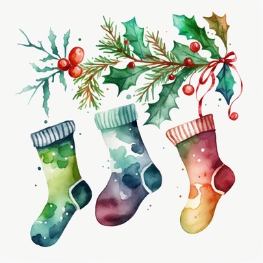 watercolor christmas socks decoration,clipart,on white background