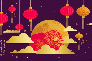 2023 Lunar New Year set, fireworks, abstract elements, flowers, clouds, lanterns, paper cut, Chinese text Happy New Year, text on stamp Rabbit, gold red. Flat vector illustration. CNY clipart, concept .highly detailed, realistic, photo realistic, octane render, 4K, 8K, UHD, hyper detailed