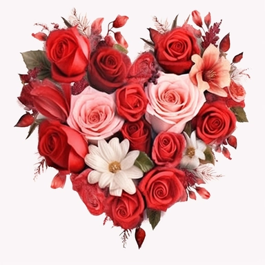 Floral Hearts Clipart, flower heart Valentine illustrations, on white background, HD, red rose flowers, flower bouquet , watercolor