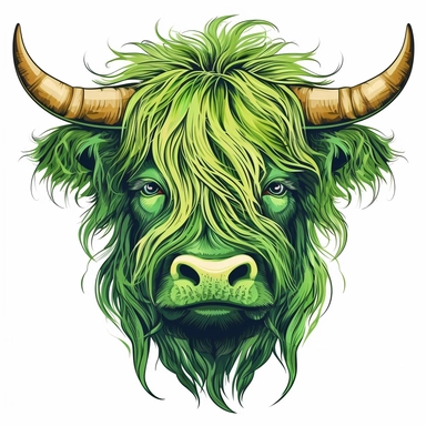 highland cow head clipart color green