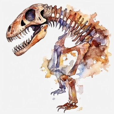 Watercolor dinosaur fossil clipart, white isolated background, space out, hd