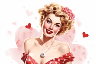 1950s Pin up girl valentines day watercolor clipart