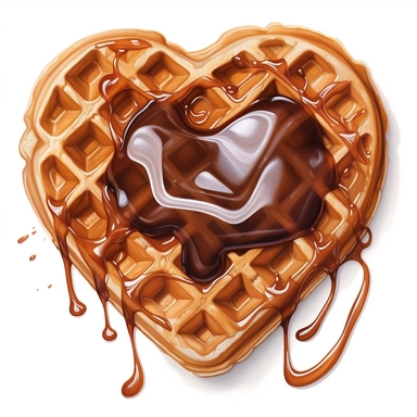 incredible detailed acrylic art, top view of heart shaped Viennese waffles with chocolate glaze clipart, hyperrealism, clear picture in high resolution, highlights , white background, appetizing, clear and contrast image, reflections, very detailed drawing,, menu illustration, realism, high quality, lighting like in a photo studio, advertising, hd
