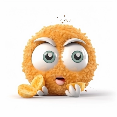 cute fried Nuggets character. Nuggets, cartoon, eye, illustration, funny, character, fast food, food, unhealthy, cute, face, fun, goofy, three-dimensional , Clipart, white isolated background, space out, hd, 8k, realistic