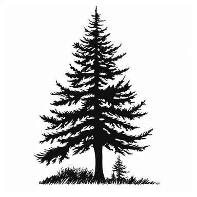 silhouette of fir tree clip art style black on plain white background clean bold lines