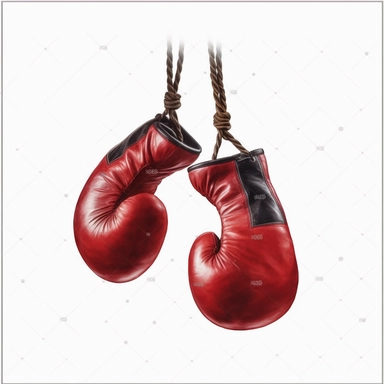 Boxing gloves hanging on a hook, realistic style, transparent background, clipart