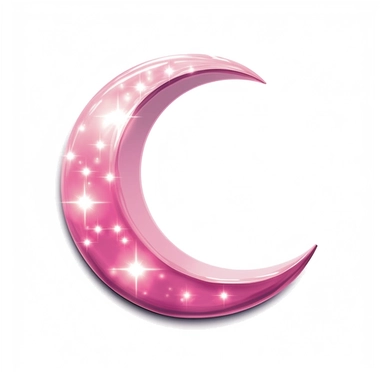 An illustration of a light pink glowing beautiful half moon against white background, outerglow, innerglow, fairytail style, white background, clipart, PNG pure white background, high resolution, best quality