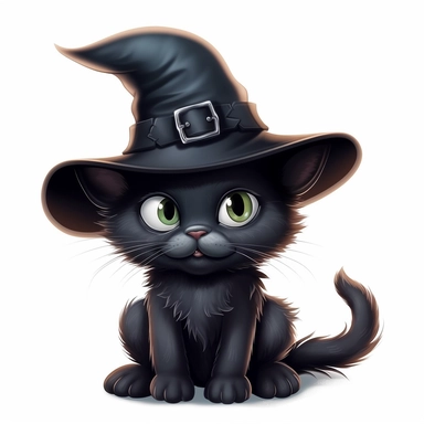clipart, cute black cat in hat, classic disney, no text