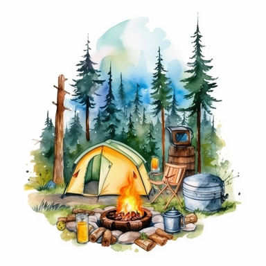 watercolor camping clip art, for t-shirt, graphic