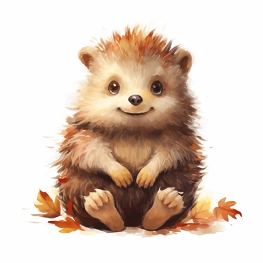 Cute Hedgehog Clipart sitting and smiling in the style of oil painting, on a white background