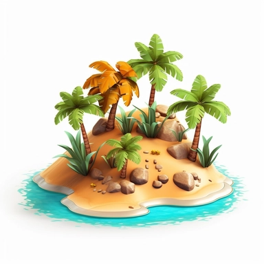 Design cute semi-realistic 3d desert island clipart, on white background