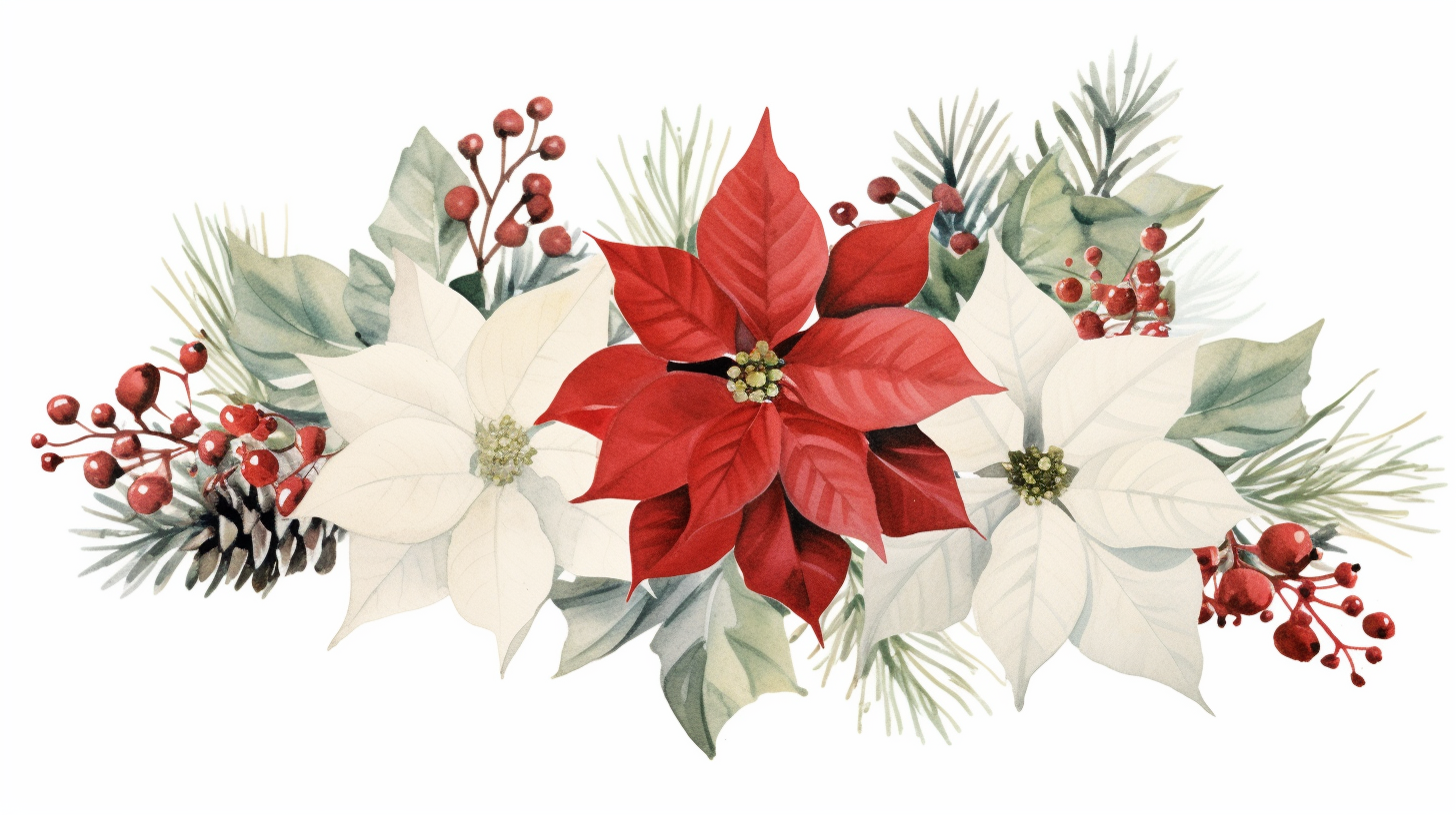 Christmas floral arrangement clipart. Poinsettia, fir branches, holly ...