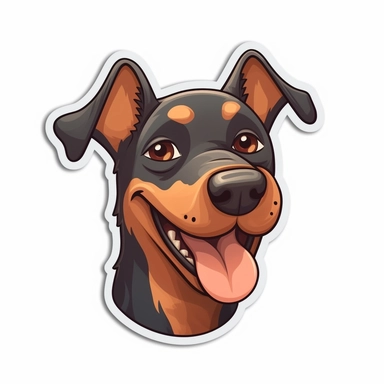 cute Doberman Pinscher, happy and smiling, bold line, clipart, sticker, white background, no shadow, 8k detail